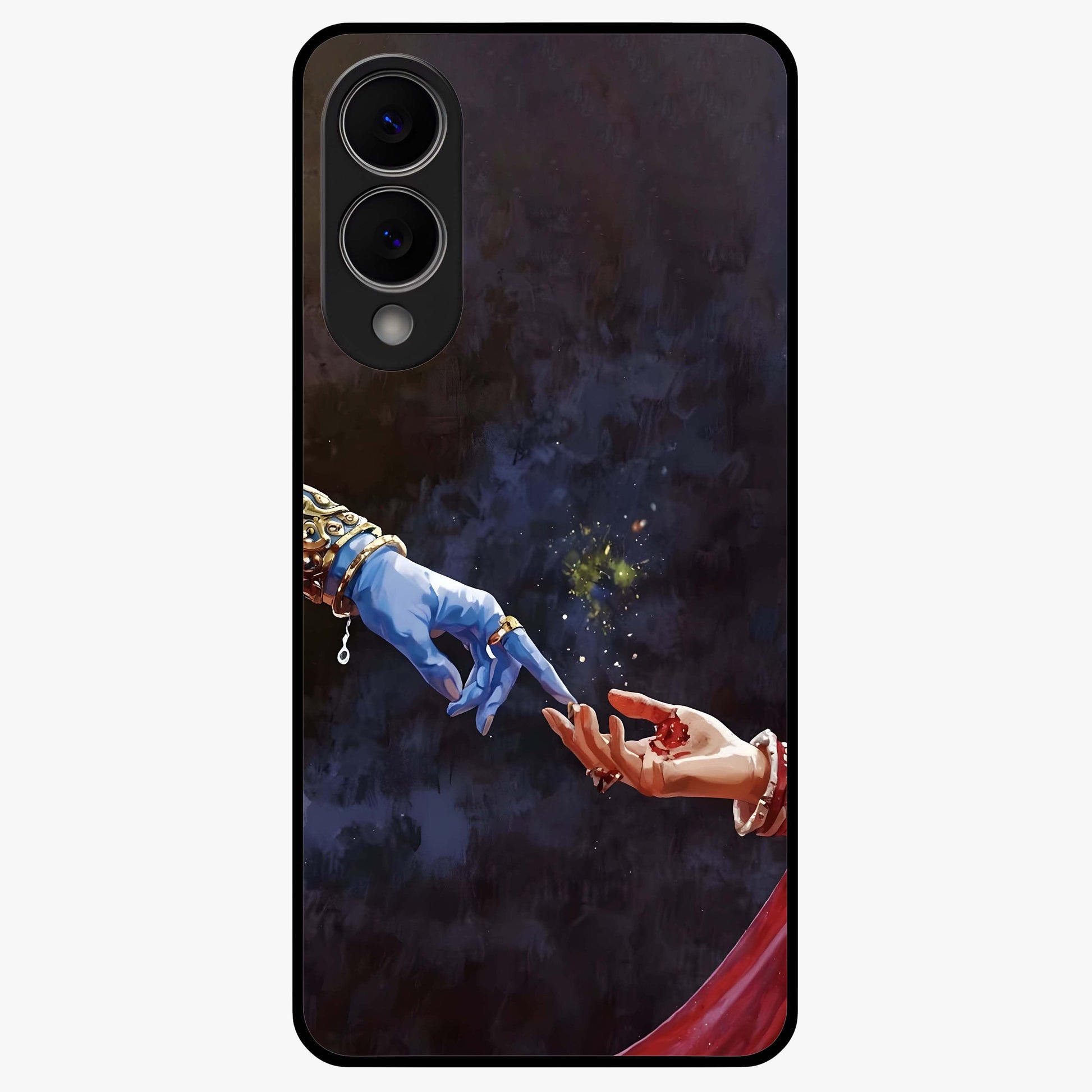 Divine Touch Eternal Glass Case showing flat back view with spiritual themed artwork and glossy glass finish.