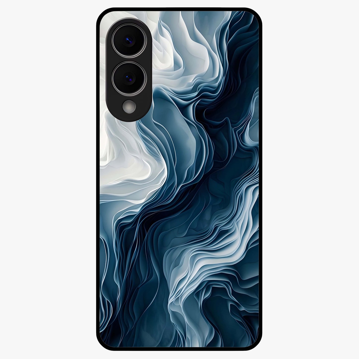Ethereal Paper Marble Glass Case showing flat back view with soft marble paper texture artwork and glossy glass finish.
