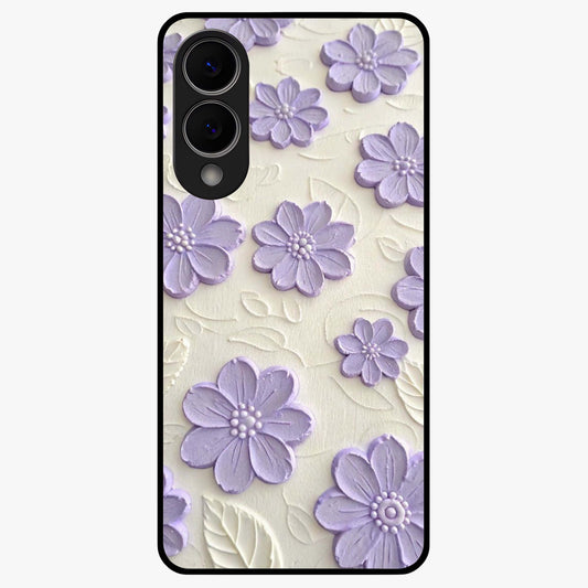 Floral Wall Art With Purple Flowers Glass Case showing flat back view with purple flower artwork and glossy glass finish.
