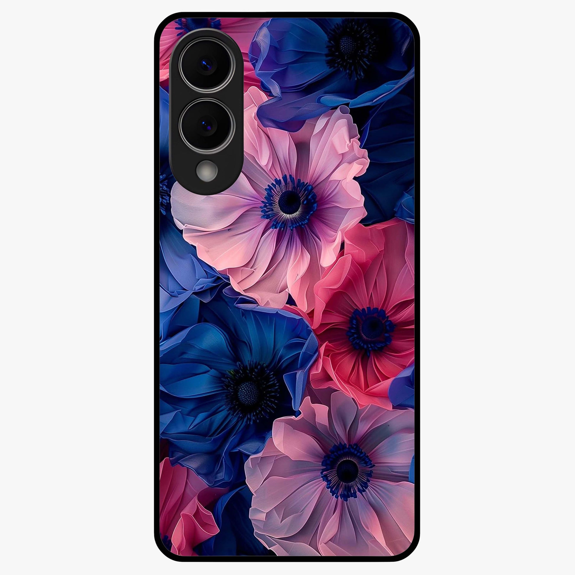 Flower Paper Art Pattern Glass Case showing flat back view with paper cut style floral artwork and glossy glass finish.