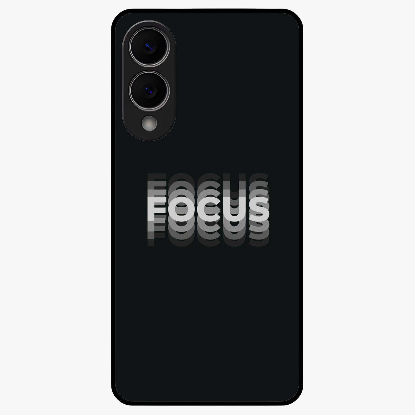 Focused Blade Discipline Glass Case showing flat back view with warrior sword themed artwork and glossy glass finish.