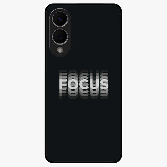 Focused Blade Discipline Glass Case showing flat back view with warrior sword themed artwork and glossy glass finish.