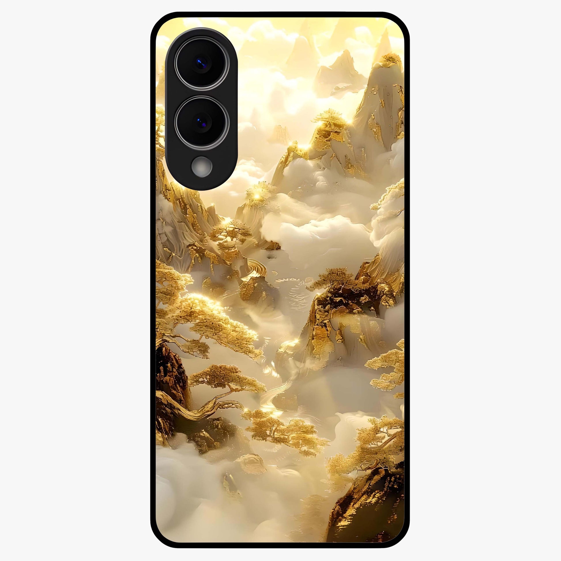 Gates Of Illumination Glass Case showing flat back view with mystical illuminated gate artwork and glossy glass finish.