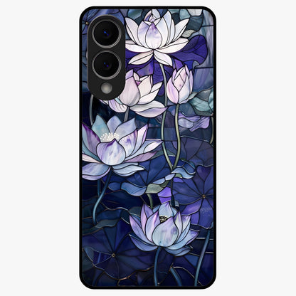 Gloss Petal Rush Glass Case showing flat back view with glossy flower petal artwork and smooth glass finish.