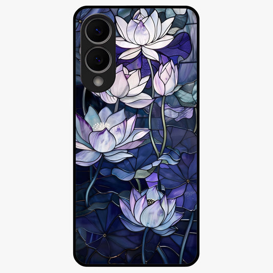Gloss Petal Rush Glass Case showing flat back view with glossy flower petal artwork and smooth glass finish.