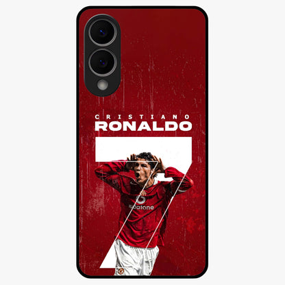 Goal Celebration Legacy Glass Case showing flat back view with football celebration inspired artwork and glossy glass finish.