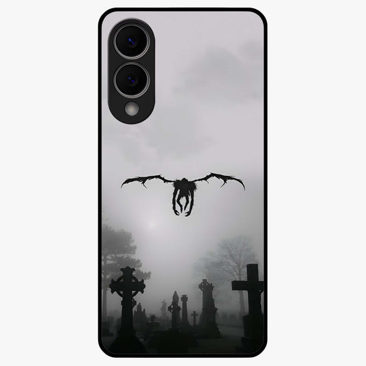 Graveyard Shadow Descent Glass Case showing flat back view with dark graveyard themed artwork and glossy glass finish.