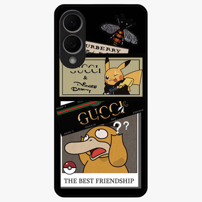 Gucci Play Mashup Glass Case showing flat back view with luxury inspired graphic artwork and glossy glass finish.