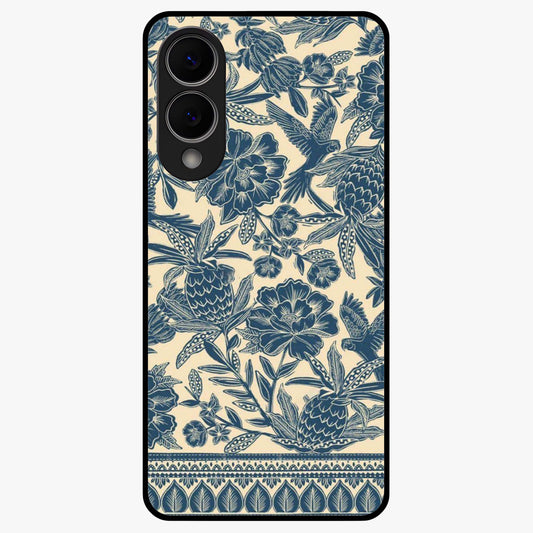 Heirloom Wild Bloom Glass Case showing flat back view with vintage inspired wild flower artwork and glossy glass finish.