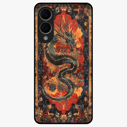 Inferno Dragon Soul Glass Case showing flat back view with fiery dragon artwork and glossy glass finish.