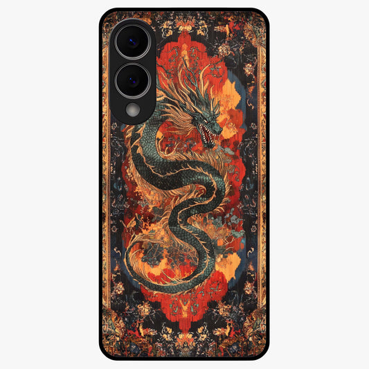 Inferno Dragon Soul Glass Case showing flat back view with fiery dragon artwork and glossy glass finish.
