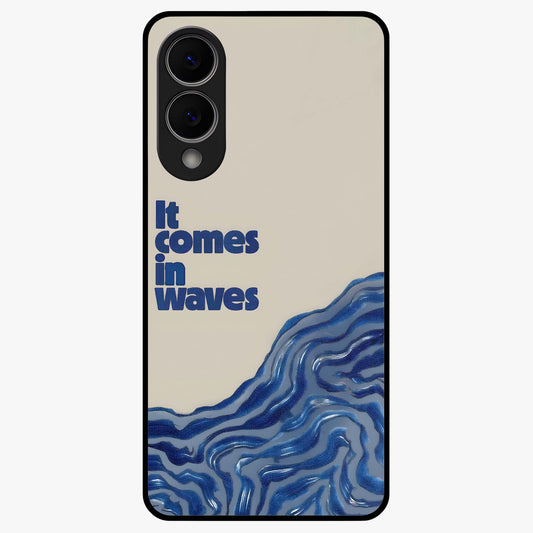It Comes In Waves Quote Glass Case showing flat back view with inspirational wave themed quote artwork and glossy glass finish.