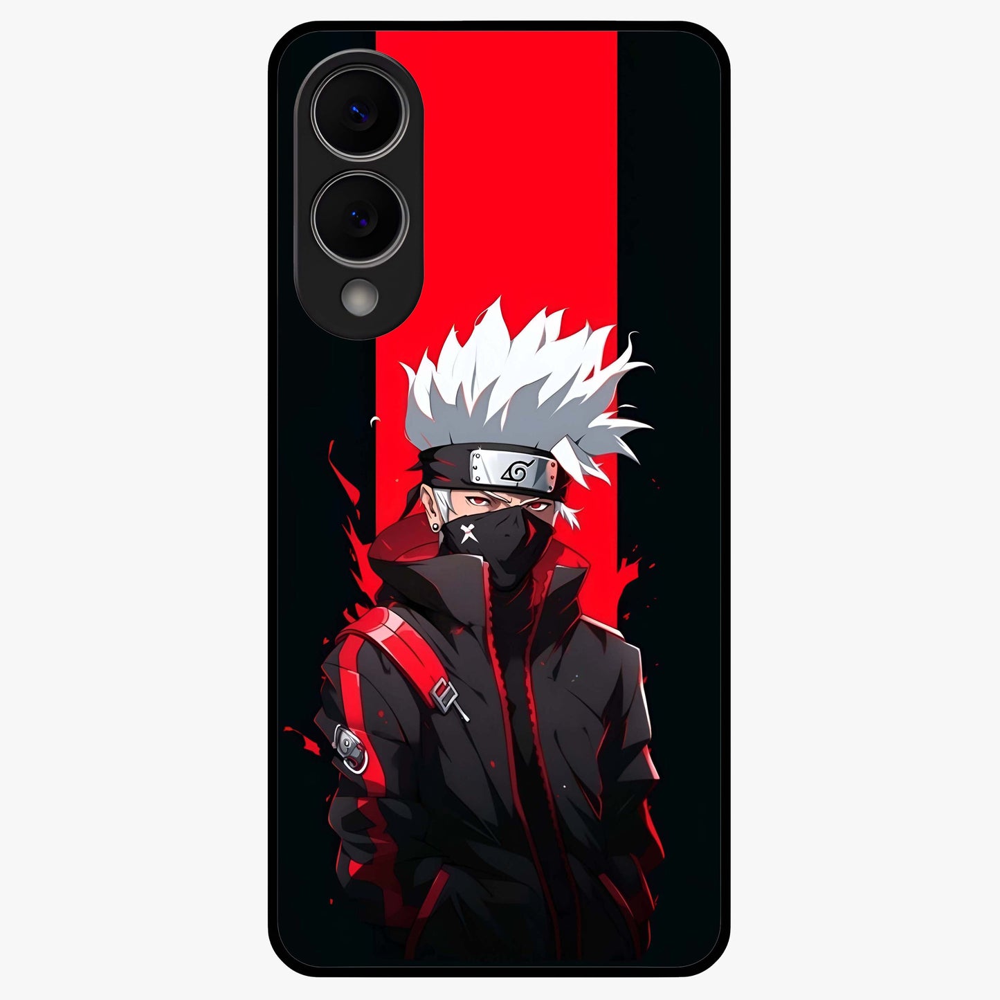 Kakashi Scarlet Shadow Glass Case showing flat back view with powerful anime ninja artwork and glossy glass finish.