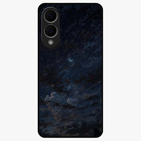 Lunar Veil Silence Glass Case showing flat back view with mystical moon veil artwork and glossy glass finish.