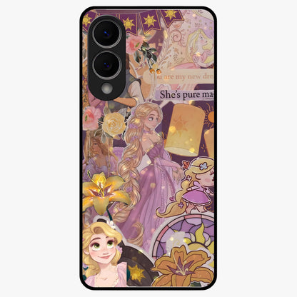 Magical Tangled Dream Glass Case showing flat back view with dreamy tangled artwork and glossy glass finish.