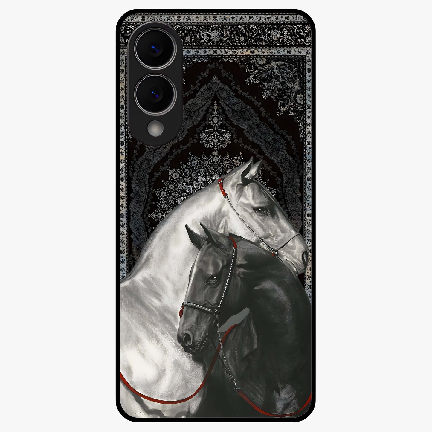 Majestic Ride Legacy Glass Case showing flat back view with powerful automotive inspired artwork and glossy glass finish.