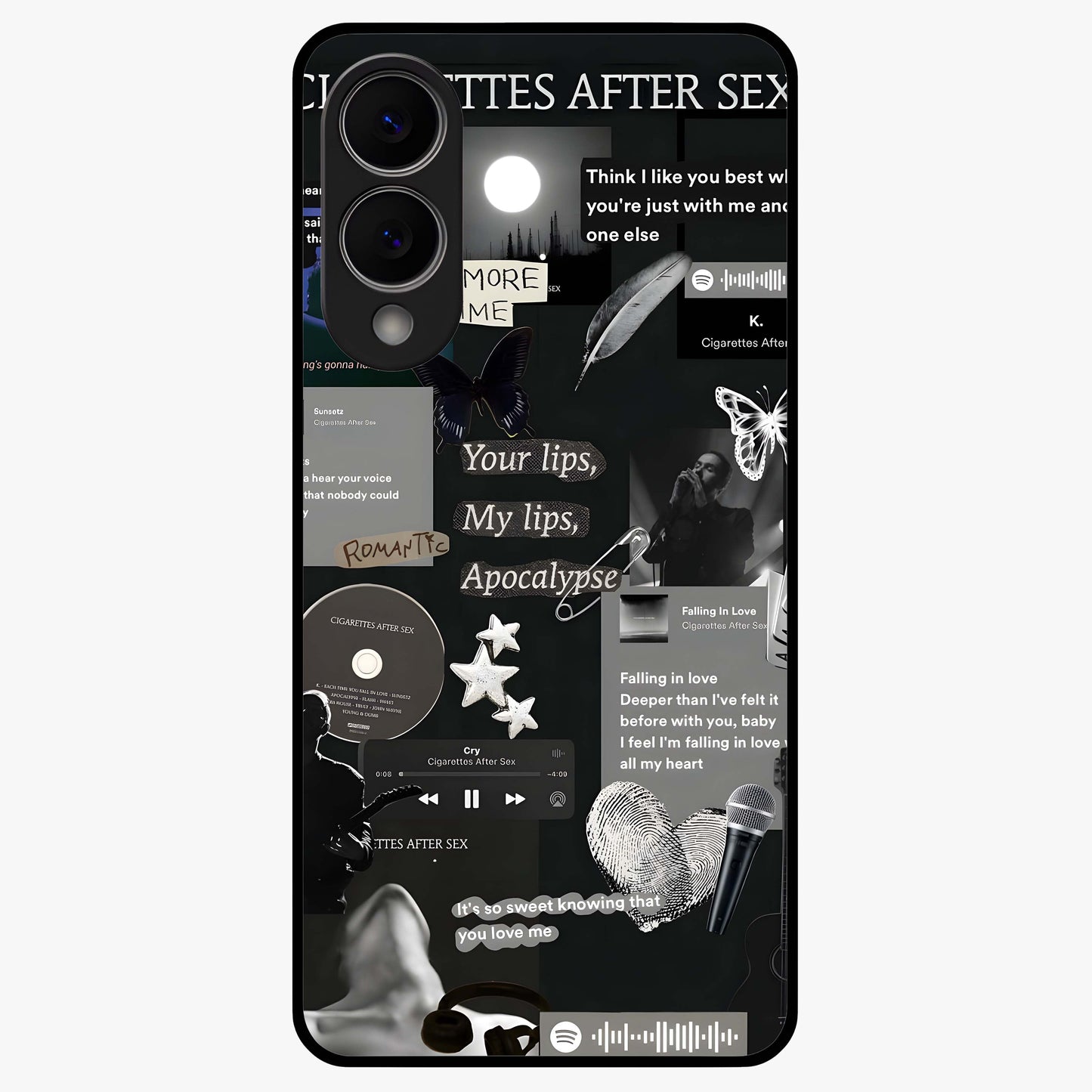 Midnight Love Echo Glass Case showing flat back view with romantic midnight themed artwork and glossy glass finish.