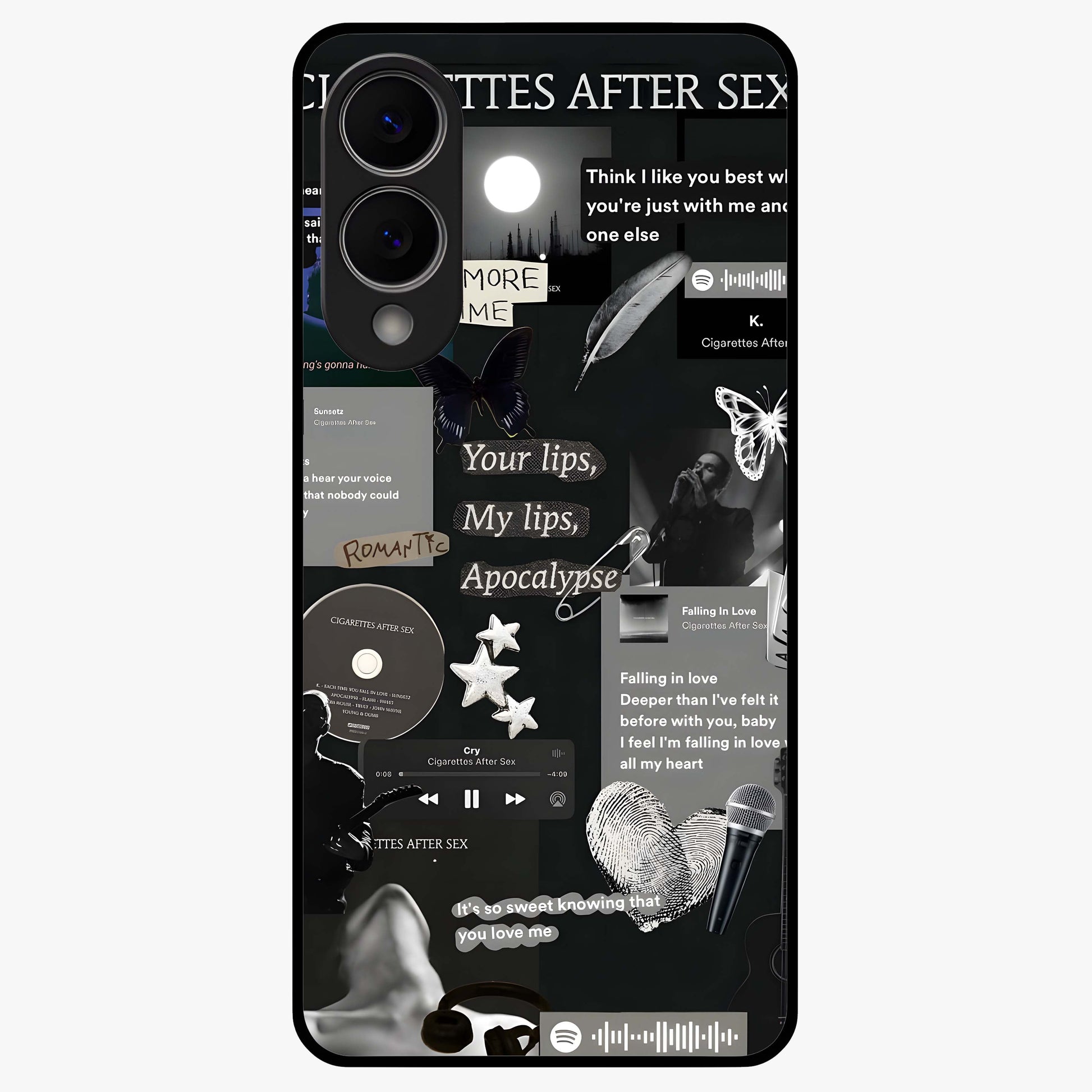 Midnight Love Echo Glass Case showing flat back view with romantic midnight themed artwork and glossy glass finish.