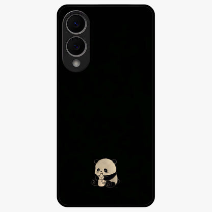 Midnight Panda Love Glass Case showing flat back view with cute panda themed artwork and glossy glass finish.
