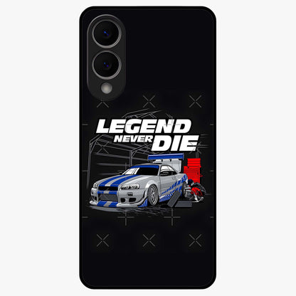 Midnight Racing Legacy Glass Case showing flat back view with sleek racing inspired artwork and glossy glass finish.