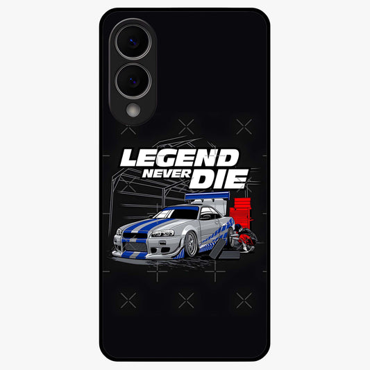 Midnight Racing Legacy Glass Case showing flat back view with sleek racing inspired artwork and glossy glass finish.