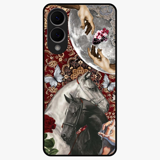 Moonlit Royal Stallion Glass Case showing flat back view with majestic horse under moonlight artwork and glossy glass finish.