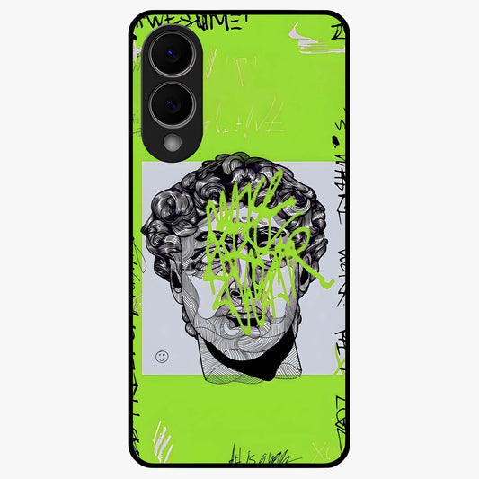Neo Graffiti Rebellion Glass Case showing flat back view with vibrant graffiti artwork and glossy glass finish.