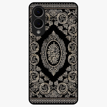 Noir Bloom Elegance Glass Case showing flat back view with elegant dark floral artwork and glossy glass finish.