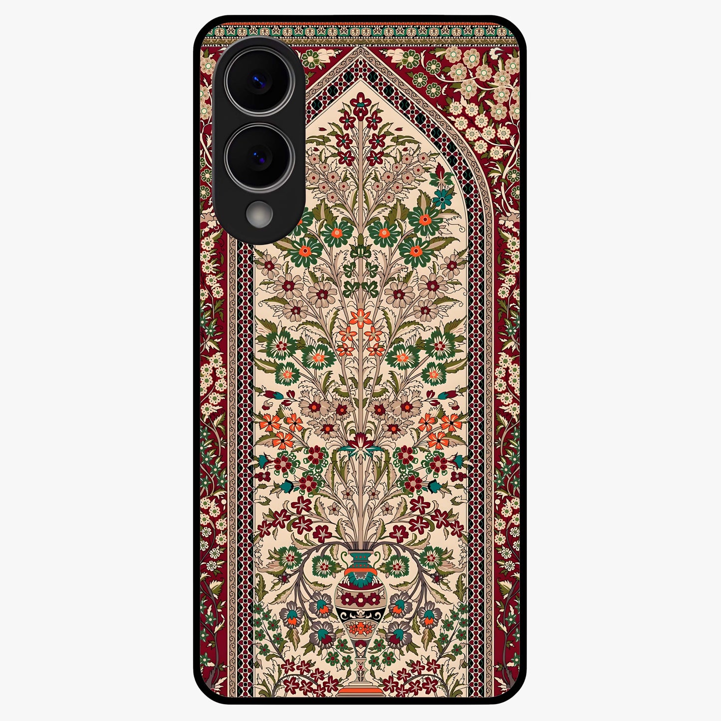 Persian Inspired Glass Case showing flat back view with ornate Persian style pattern artwork and glossy glass finish.