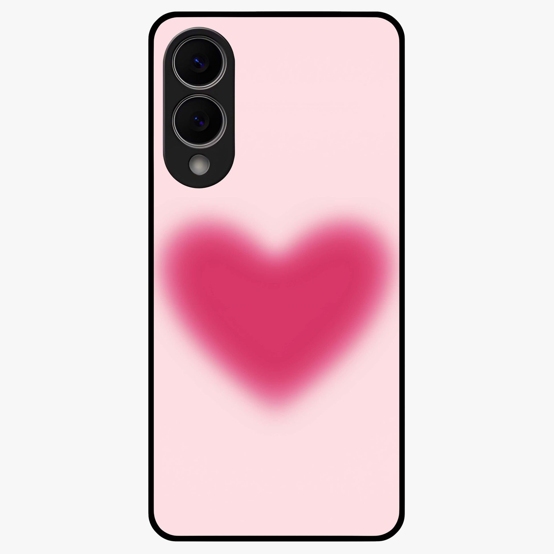 Pink Aura Heart Glass Case showing flat back view with glowing heart artwork and glossy glass finish.