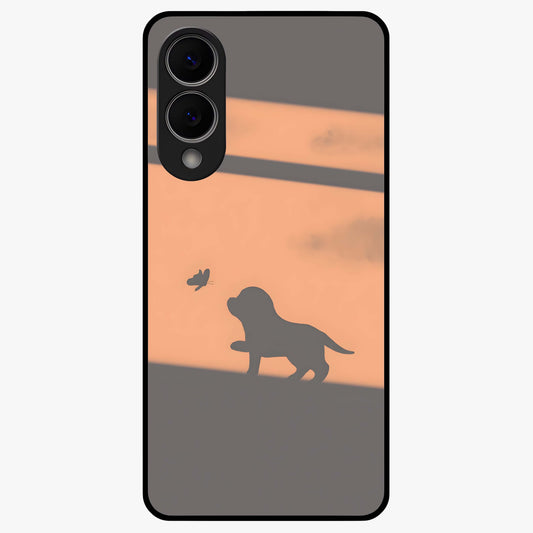 Puppy Shadow Art Glass Case showing flat back view with cute puppy shadow style artwork and glossy glass finish.