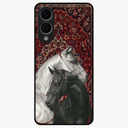 Regal Stallion Tapestry Glass Case showing flat back view with majestic horse tapestry artwork and glossy glass finish.