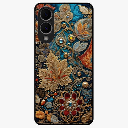Royal Jewel Garden Glass Case showing flat back view with decorative floral garden artwork and glossy glass finish.