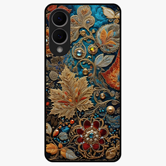 Royal Jewel Garden Glass Case showing flat back view with decorative floral garden artwork and glossy glass finish.