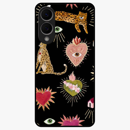 Sacred Jungle Heart Glass Case showing flat back view with jungle inspired heart artwork and glossy glass finish.