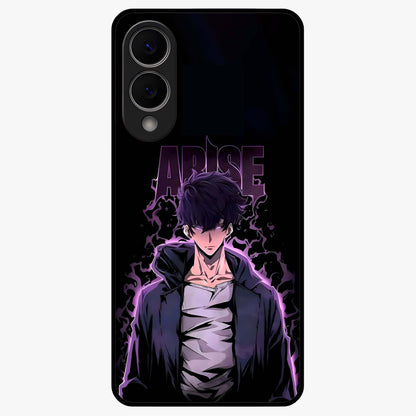 Shadow Monarch Awakening Glass Case showing flat back view with powerful dark monarch themed artwork and glossy glass finish.