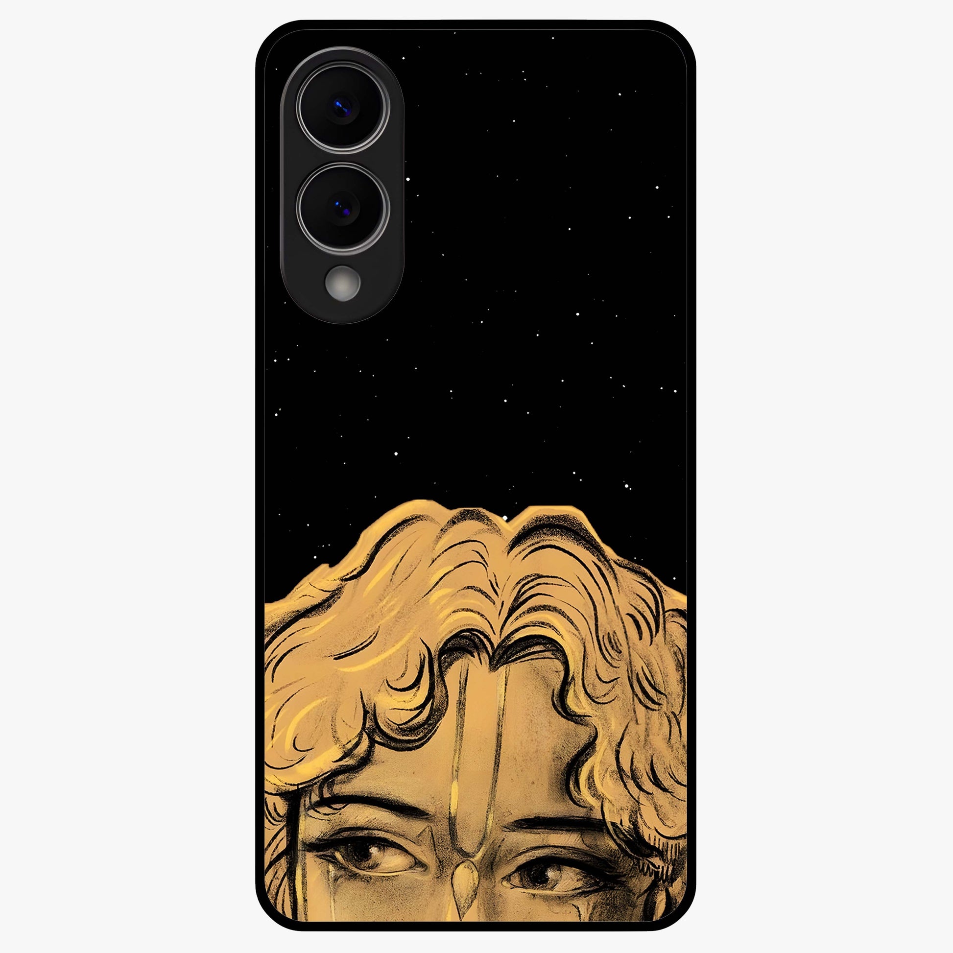 Shri Krishna Art Glass Case showing flat back view with devotional Krishna artwork and glossy glass finish.