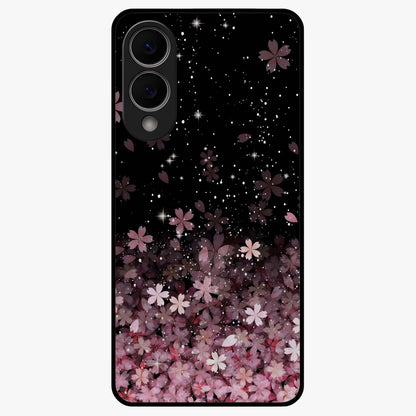 Small Starry Flowers Glass Case showing flat back view with delicate starry floral artwork and glossy glass finish.