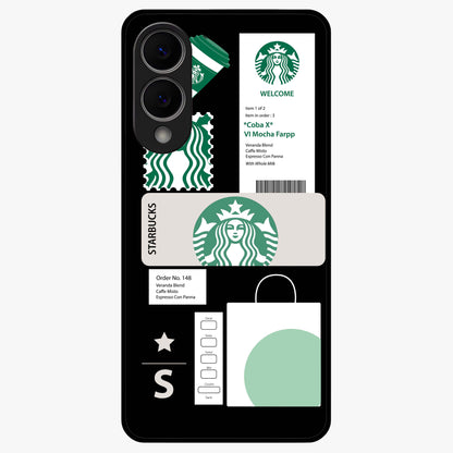 Starbucks Mocha Glass Case showing flat back view with coffee inspired artwork and glossy glass finish.
