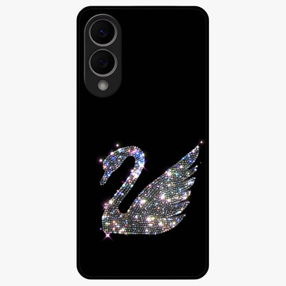 Starlit Swan Grace Glass Case showing flat back view with graceful swan artwork under starry sky and glossy glass finish.