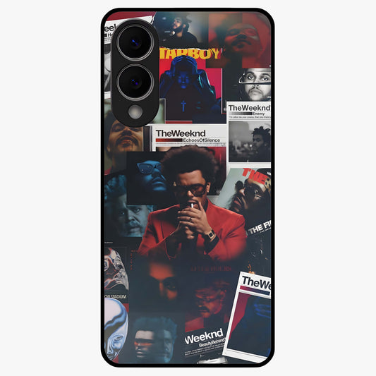 The Weeknd Glass Case showing flat back view with music inspired artistic portrait artwork and glossy glass finish.