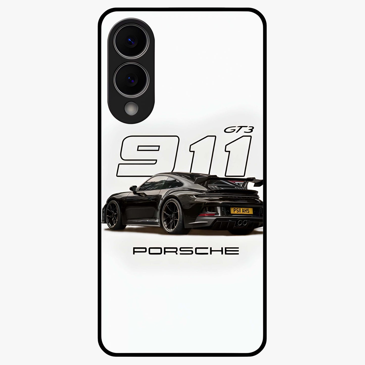 Turbo Legacy Icon Glass Case showing flat back view with iconic sports car inspired artwork and glossy glass finish.