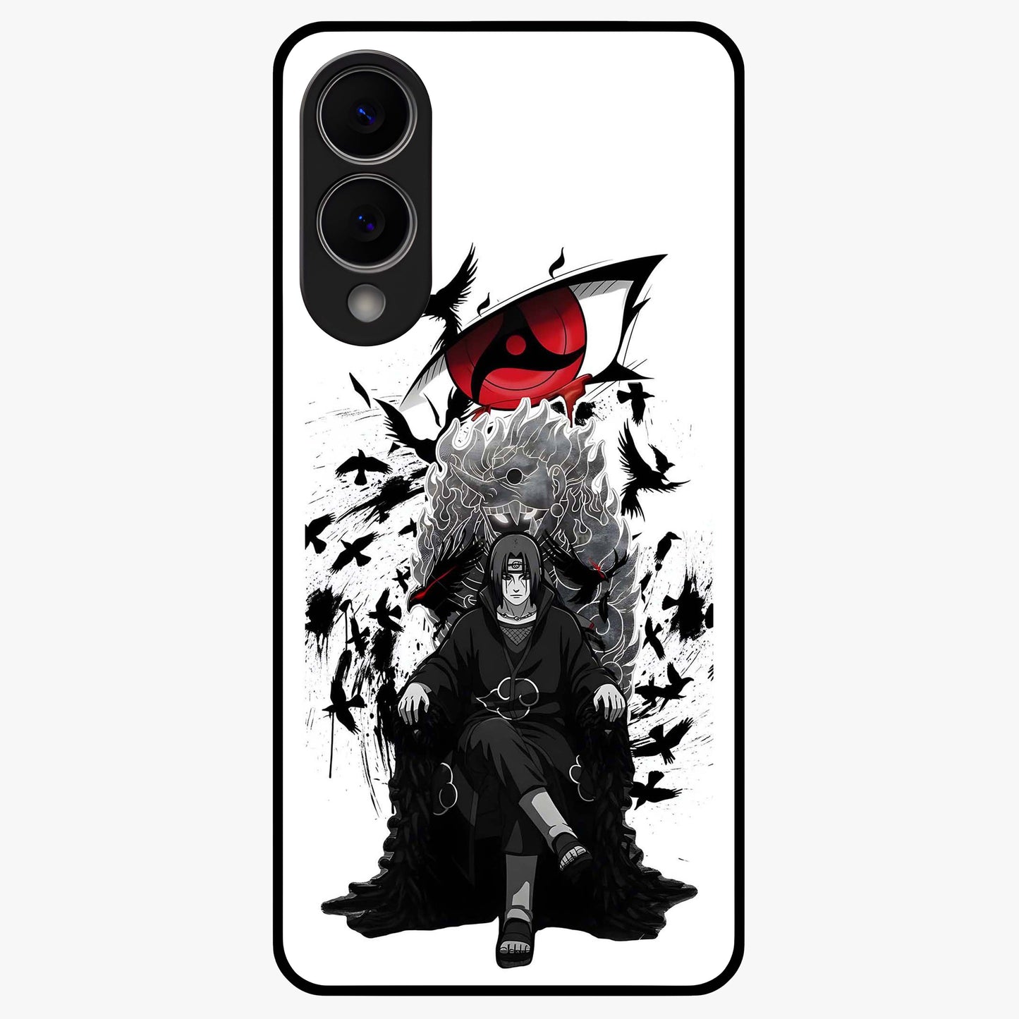 Uchiha Shadow Throne Glass Case showing flat back view with cosmic underwater themed artwork and glossy glass finish.
