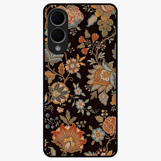 Vintage Floral Dream Glass Case showing flat back view with classic floral artwork and glossy glass finish.