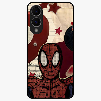 Web Warrior Vibes Glass Case showing flat back view with superhero inspired web themed artwork and glossy glass finish.