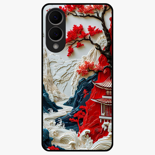 Whispers Of Sakura Waves Glass Case showing flat back view with cherry blossom wave artwork and glossy glass finish.