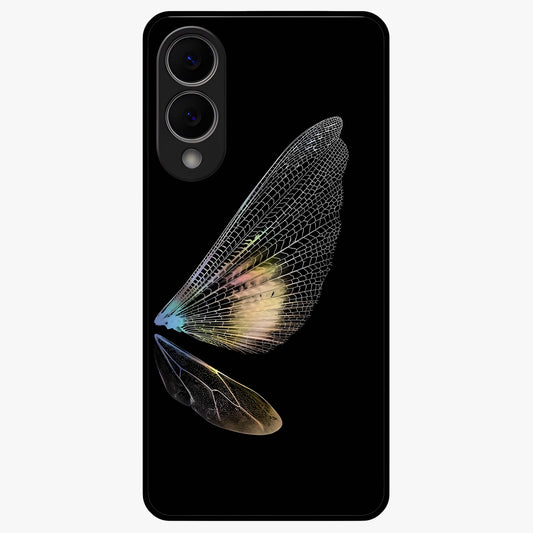 Whispers Of Wings Glass Case showing flat back view with graceful wing inspired artwork and glossy glass finish.
