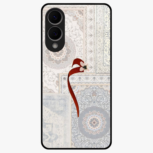White Aesthetic Bow Glass Case showing flat back view with minimal bow artwork and glossy glass finish.
