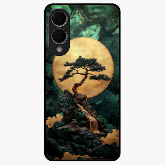 Zen Moon Rise Glass Case showing flat back view with calm moonrise artwork and glossy glass finish.