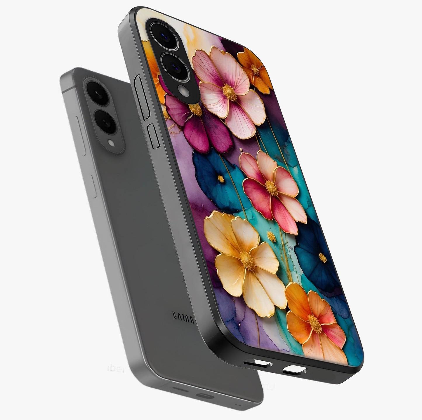Artlyn Grace Flower Pattern Glass Case displayed in angled mockup highlighting delicate flower pattern design and smooth glass surface.